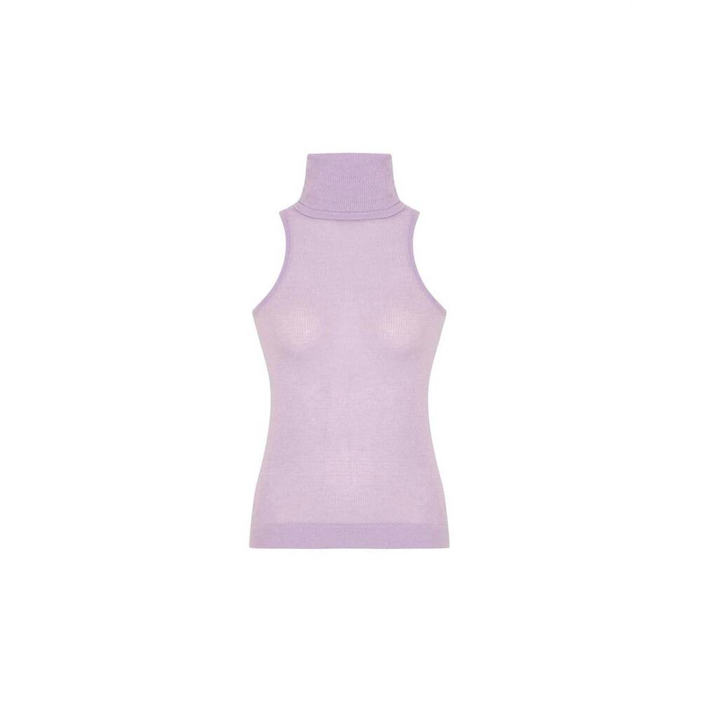 NEW THEO THE LABEL women's nomia sheer knit sleeveless turtleneck top in cosmic